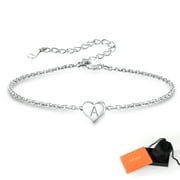 Initial Heart Bracelet Charms Bracelets 925 Sterling Silver Chain Bracelets for Women - Letter A